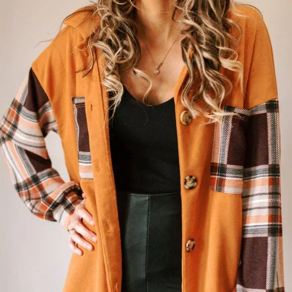 🆕 PLAID COLOR BLOCK DOUBLE POCKET BUTTON UP - Picture 5 of 6